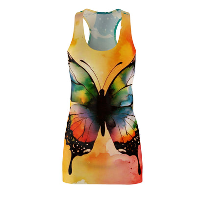 Women's Cut & Sew Racerback Dress - Yellow Butterfly & Landscape - 2 Sided