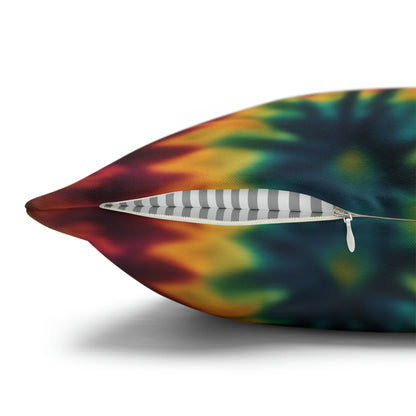 Spun Polyester Square Pillowcase Orange/Green Leaves