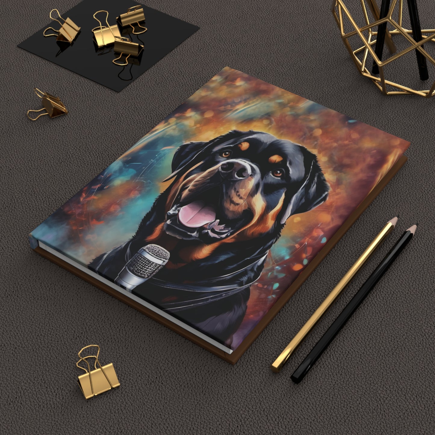 Hardcover Journal Matte - Rottweiler on the Mic - Brown