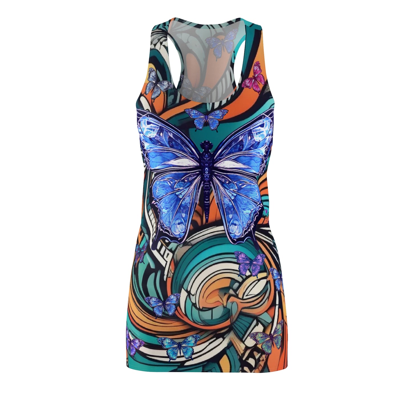 Women's Cut & Sew Racerback Dress - Butterflies V.2