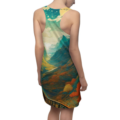 Women's Cut & Sew Racerback Dress - Yellow Butterfly & Landscape - 2 Sided