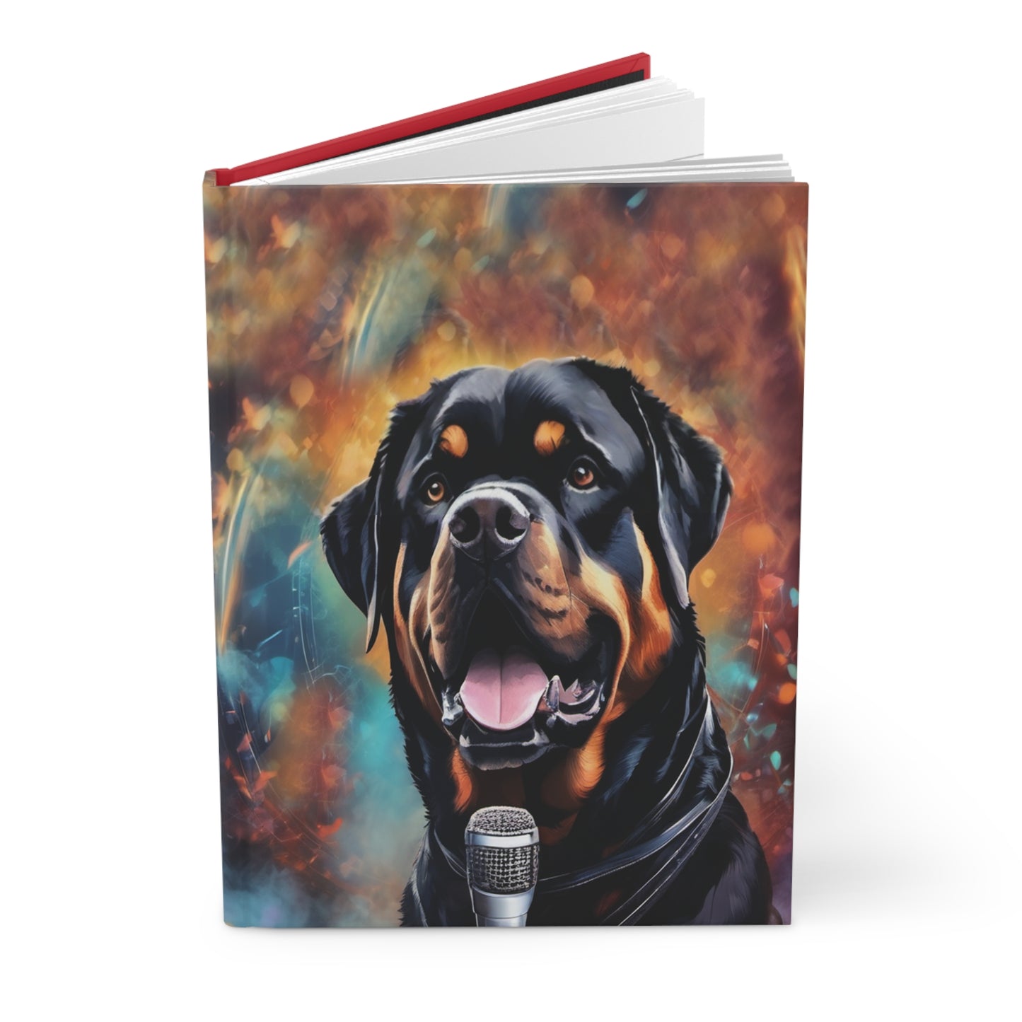 Hardcover Journal Matte - Rottweiler on the Mic - Dark Red