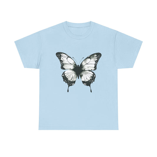 Unisex Heavy Cotton Tee - Butterfly Tee Shirt - Black & White