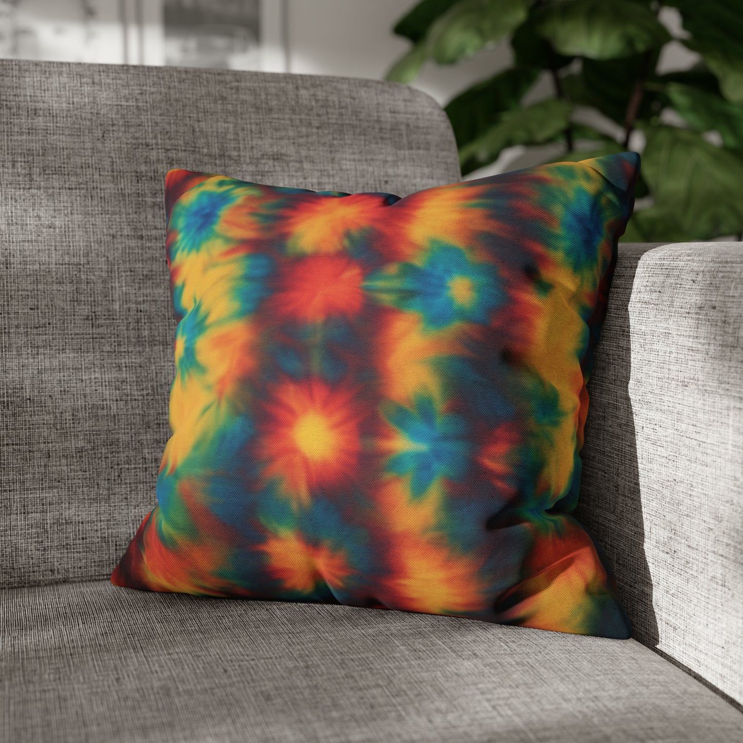 Spun Polyester Square Pillowcase Floral Tie Dye