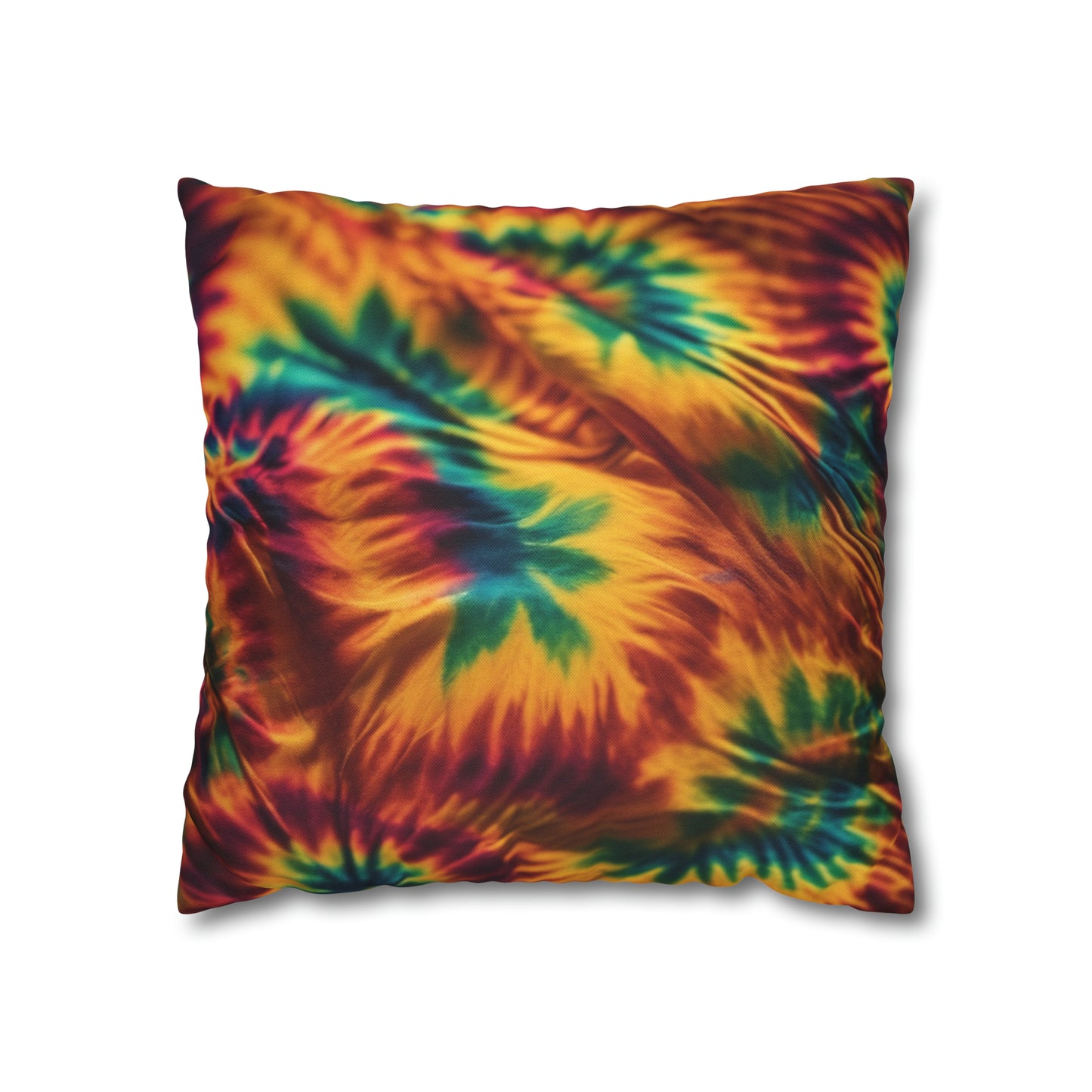 Spun Polyester Square Pillowcase Orange/Green Leaves