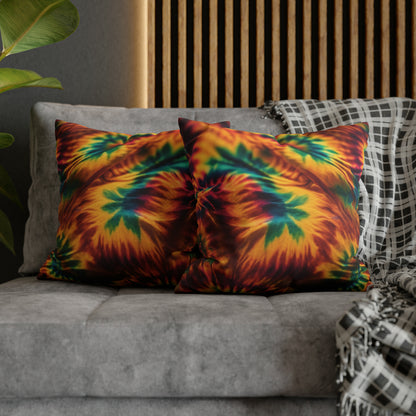 Spun Polyester Square Pillowcase Orange/Green Leaves