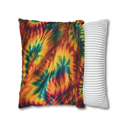Spun Polyester Square Pillowcase Orange/Green Leaves