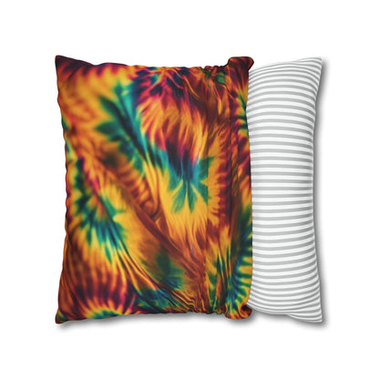 Spun Polyester Square Pillowcase Orange/Green Leaves