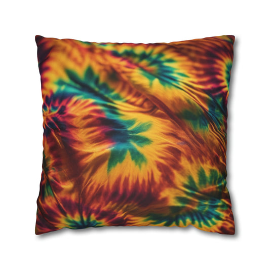 Spun Polyester Square Pillowcase Orange/Green Leaves