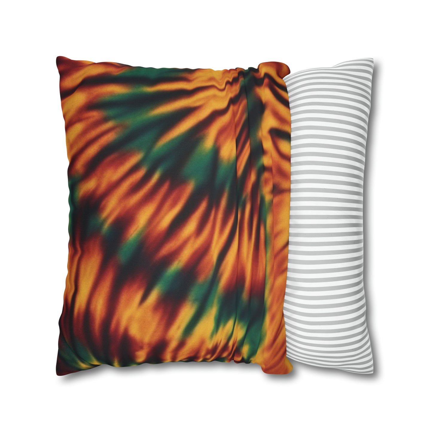 Spun Polyester Square Pillowcase Orange/Green Tie Dye